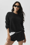 Wool Cashmere Ribbed Noble Crewneck Sweater - Black
